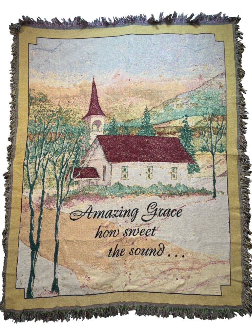 Caring Keepsakes Amazing Grace Rustic Scenery Tapestry Throw Blanket Fringe Trim